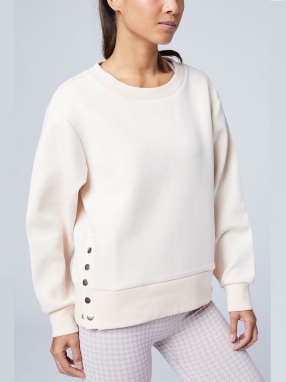 Varley Hardy Pullover Sweatshirt Button Side Detail Cream Casual Women’s Medium